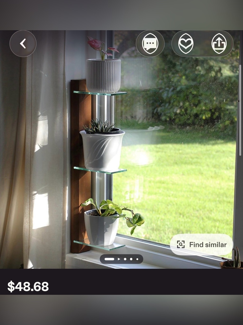 Window Wood and Glass Three-Tier Plant Shelf - White Pots